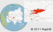 Savanna Style Location Map of Kyrgyzstan, highlighted continent