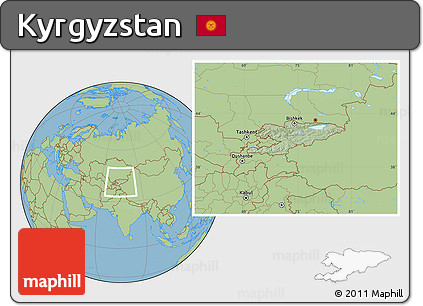 Savanna Style Location Map of Kyrgyzstan, hill shading inside