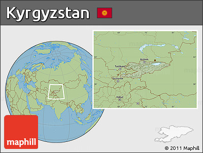 Savanna Style Location Map of Kyrgyzstan, hill shading inside