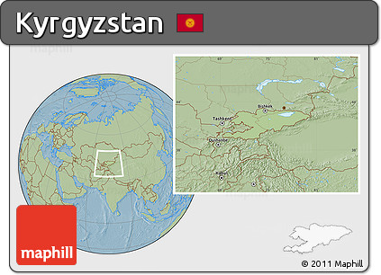 Savanna Style Location Map of Kyrgyzstan, hill shading outside