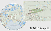 Savanna Style Location Map of Kyrgyzstan, lighten, hill shading