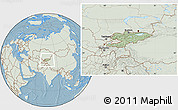 Savanna Style Location Map of Kyrgyzstan, lighten, land only, hill shading