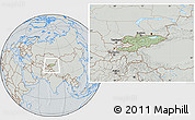 Savanna Style Location Map of Kyrgyzstan, lighten, semi-desaturated, hill shading