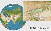 Savanna Style Location Map of Kyrgyzstan, satellite outside