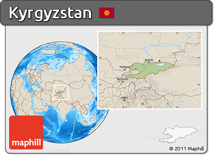 Savanna Style Location Map of Kyrgyzstan, shaded relief outside