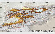 Physical Map of Kyrgyzstan, lighten, semi-desaturated