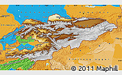 Physical Map of Kyrgyzstan, political outside