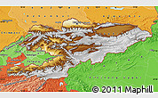 Physical Map of Kyrgyzstan, political shades outside