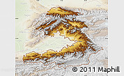 Physical Map of Osh, lighten