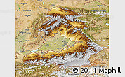 Physical Map of Osh, satellite outside