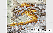 Physical Map of Osh, semi-desaturated