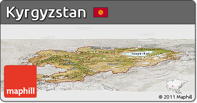 Satellite Panoramic Map of Kyrgyzstan, lighten, semi-desaturated