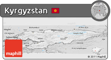 Silver Style Panoramic Map of Kyrgyzstan
