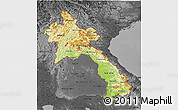 Physical 3D Map of Laos, darken, desaturated