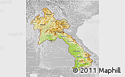 Physical 3D Map of Laos, lighten, desaturated
