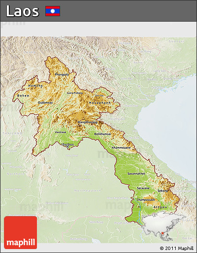 Physical 3D Map of Laos, lighten