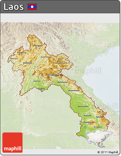 Physical 3D Map of Laos, lighten