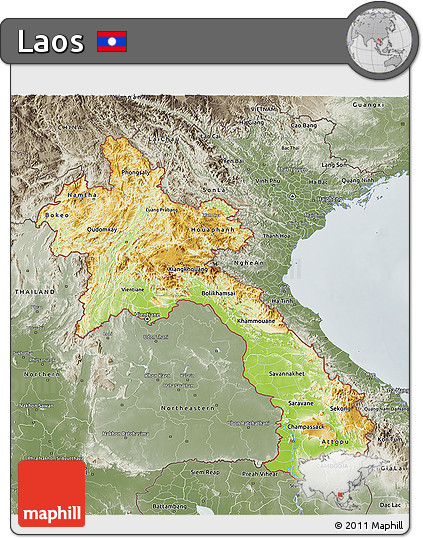 Physical 3D Map of Laos, semi-desaturated
