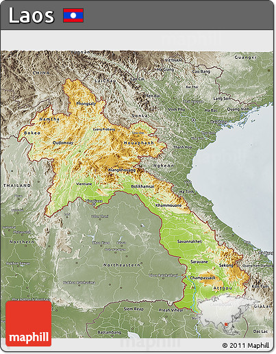 Physical 3D Map of Laos, semi-desaturated