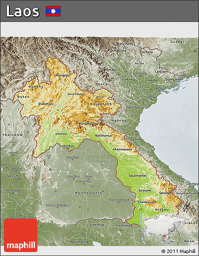 Physical 3D Map of Laos, semi-desaturated