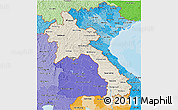 Shaded Relief 3D Map of Laos, political shades outside
