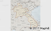 Shaded Relief 3D Map of Laos, semi-desaturated