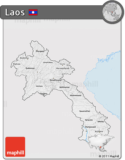 Silver Style 3D Map of Laos, single color outside