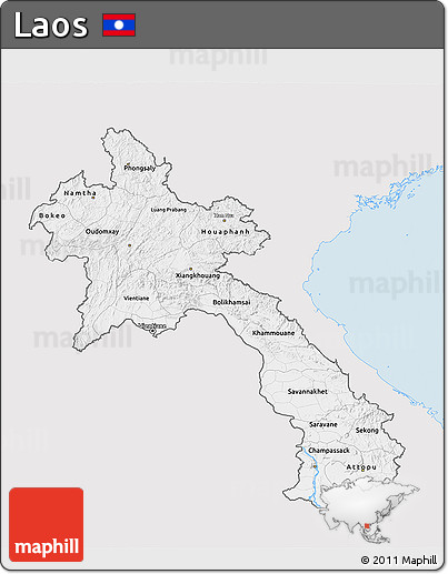 Silver Style 3D Map of Laos, single color outside