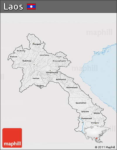 Silver Style 3D Map of Laos, single color outside