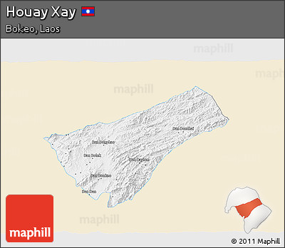Classic Style 3D Map of Houay Xay, single color outside