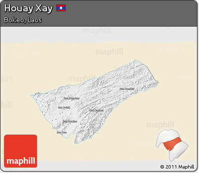Classic Style 3D Map of Houay Xay, single color outside