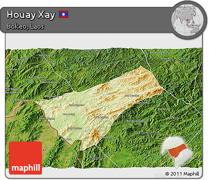 Physical 3D Map of Houay Xay, satellite outside