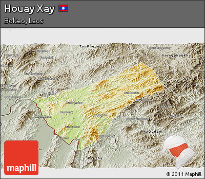 Physical 3D Map of Houay Xay, semi-desaturated