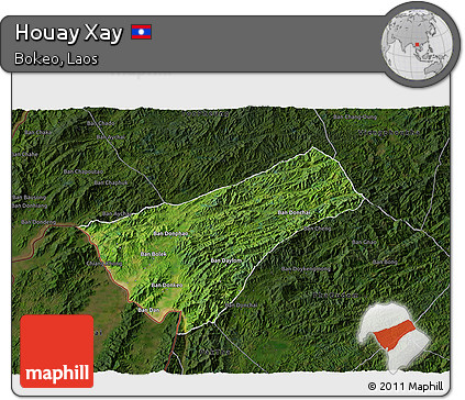 Satellite 3D Map of Houay Xay, darken