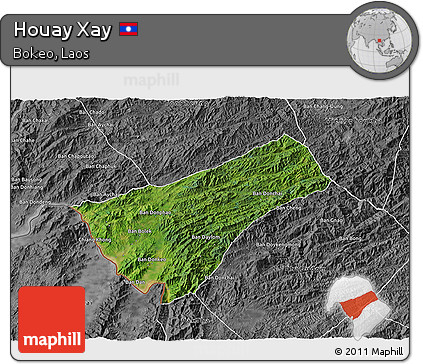 Satellite 3D Map of Houay Xay, desaturated