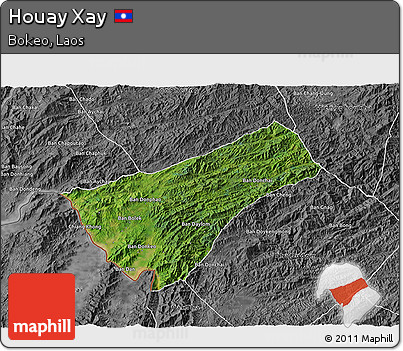 Satellite 3D Map of Houay Xay, desaturated