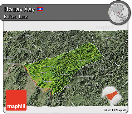 Satellite 3D Map of Houay Xay, semi-desaturated