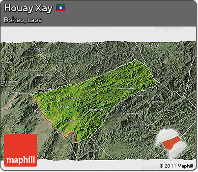 Satellite 3D Map of Houay Xay, semi-desaturated