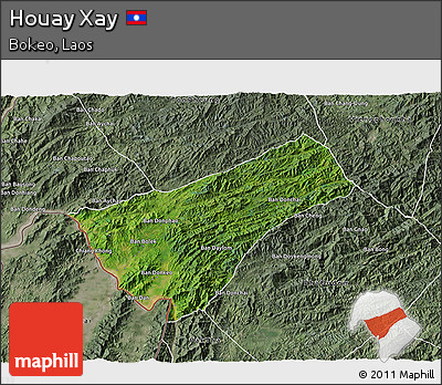 Satellite 3D Map of Houay Xay, semi-desaturated