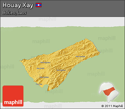 Savanna Style 3D Map of Houay Xay, single color outside