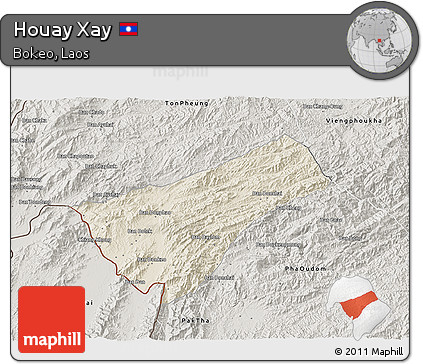 Shaded Relief 3D Map of Houay Xay, semi-desaturated