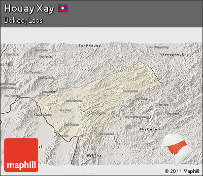 Shaded Relief 3D Map of Houay Xay, semi-desaturated
