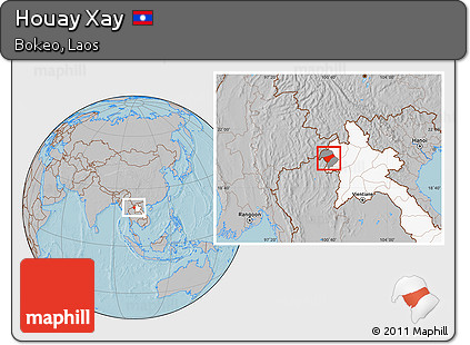 Gray Location Map of Houay Xay, highlighted country, highlighted parent region, hill shading
