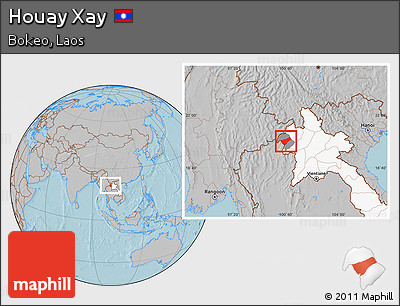 Gray Location Map of Houay Xay, highlighted country, highlighted parent region, hill shading