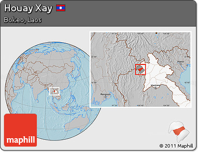 Gray Location Map of Houay Xay, highlighted country, highlighted parent region, hill shading