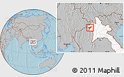Gray Location Map of Houay Xay, highlighted country, hill shading