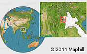 Satellite Location Map of Houay Xay, highlighted country, highlighted parent region