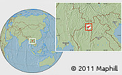 Savanna Style Location Map of Houay Xay, highlighted parent region, hill shading
