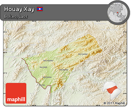 Physical Map of Houay Xay, lighten