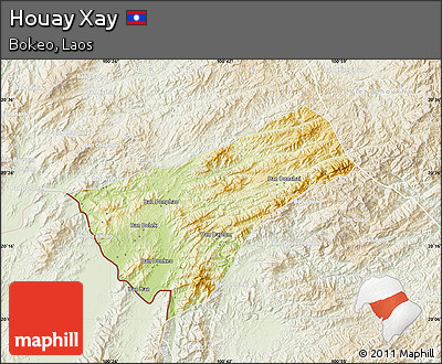 Physical Map of Houay Xay, lighten